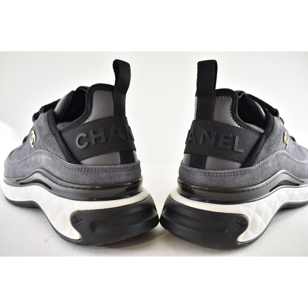 Chanel 23K Grey Suede Black White CC Logo Lace Up Low Top Trainer Sneaker 42 - Picture 14 of 15